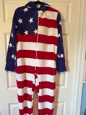 NWOT Alexander Del Rossa Patriotic Stars & Stripes Hooded Men's Onesie